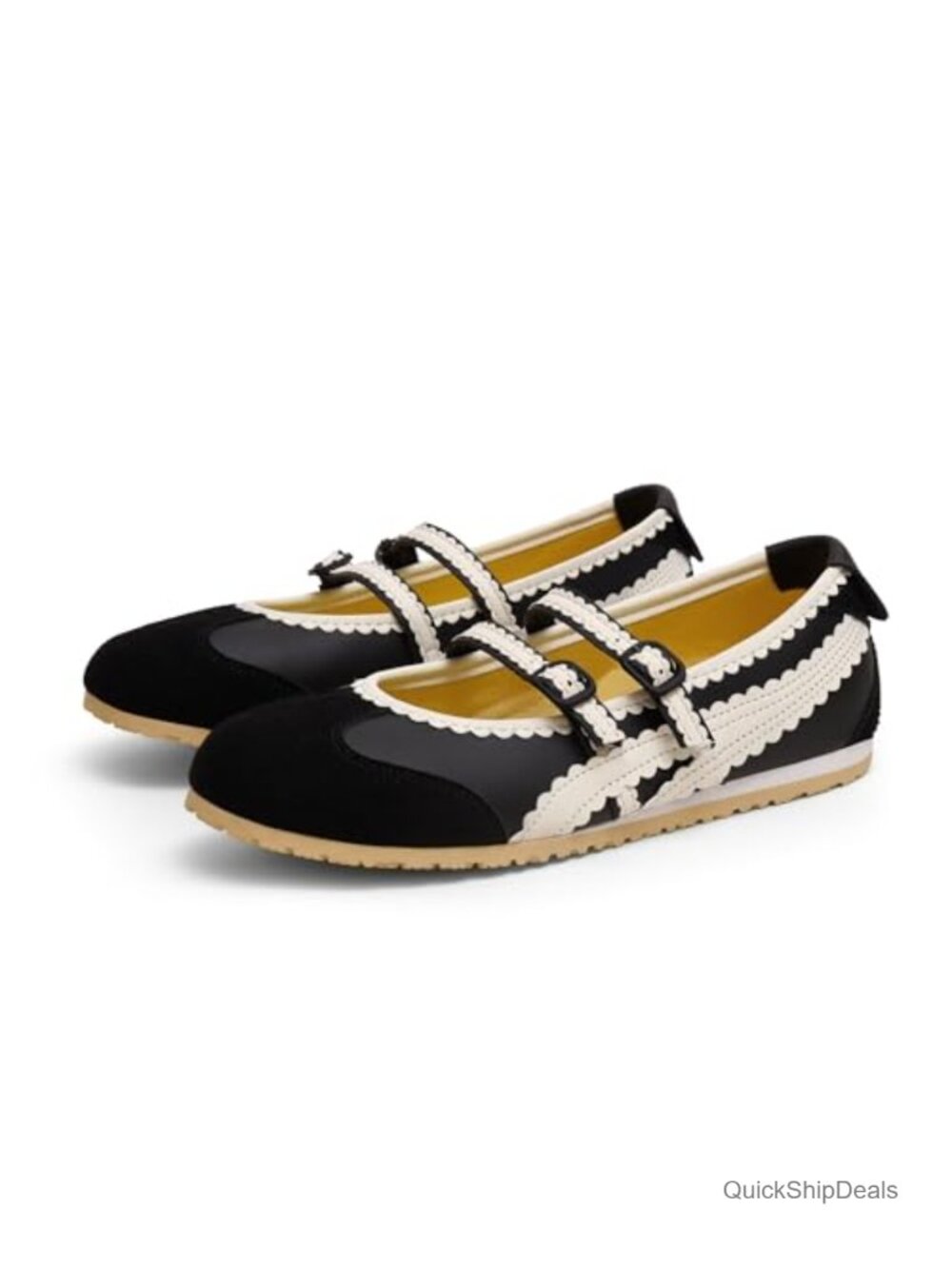Ballet Sneakers Mary Jane Flats Slip On Walking Shoes with Elastic Straps